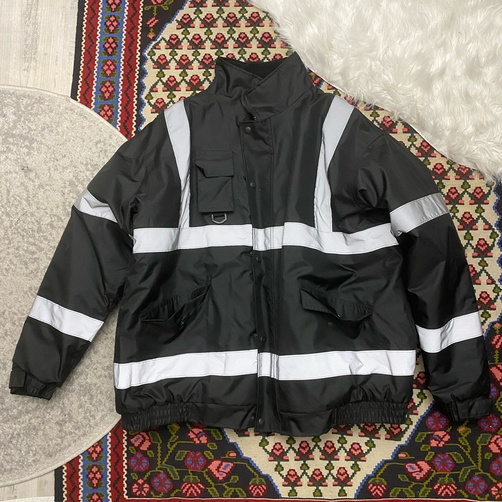 Black and Silver Cunstruction Jacket with Reflective Stripes